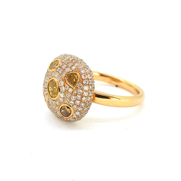 Contemporary Yellow and White Diamond Bombe Cluster Ring