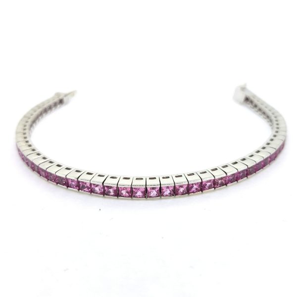 Princess Cut Pink Sapphire Line Bracelet, 8 carats