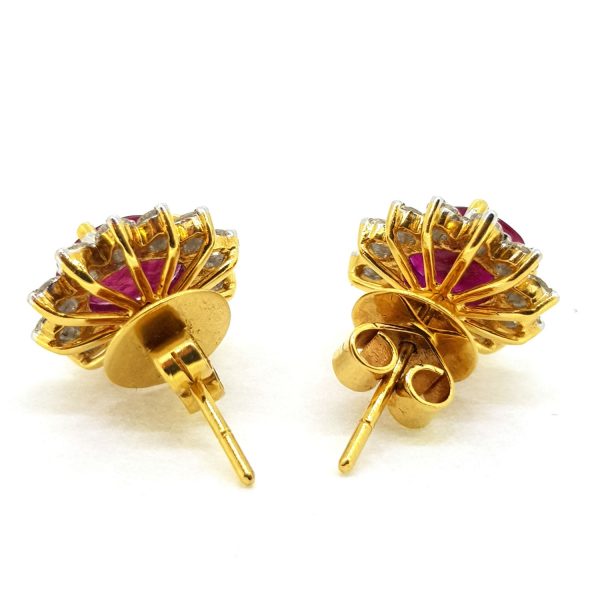 3.34ct Ruby and Diamond Cluster Stud Earrings