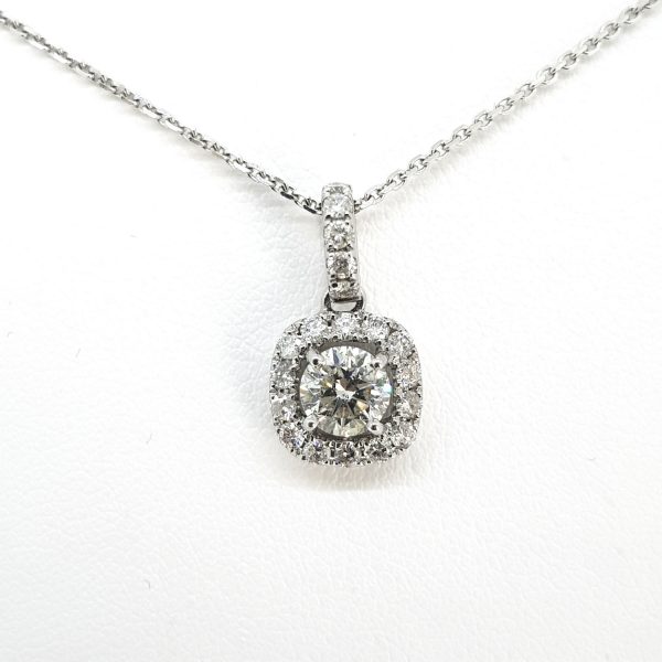 0.72ct Diamond Halo Cluster Pendant and Chain