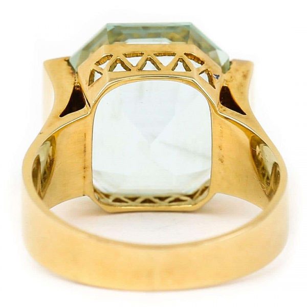 Vintage 14ct Gold 11.26ct Aquamarine and Diamond Art Deco Style Ring