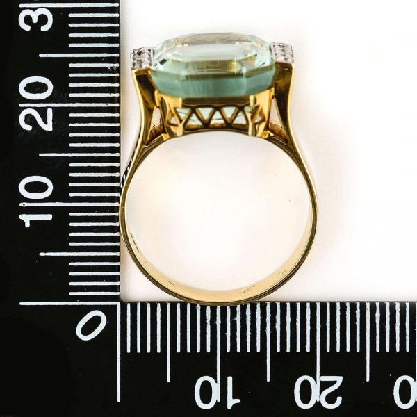 Vintage 14ct Gold 11.26ct Aquamarine and Diamond Art Deco Style Ring