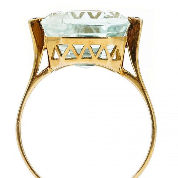 Vintage 14ct Gold 11.26ct Aquamarine and Diamond Art Deco Style Ring