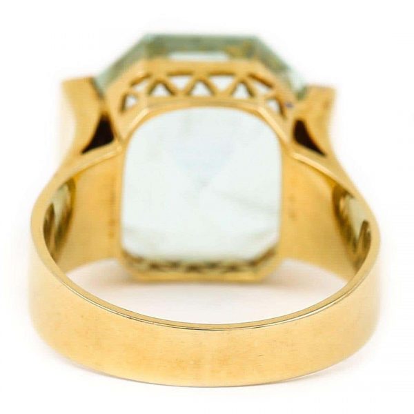 Vintage 14ct Gold 11.26ct Aquamarine and Diamond Art Deco Style Ring