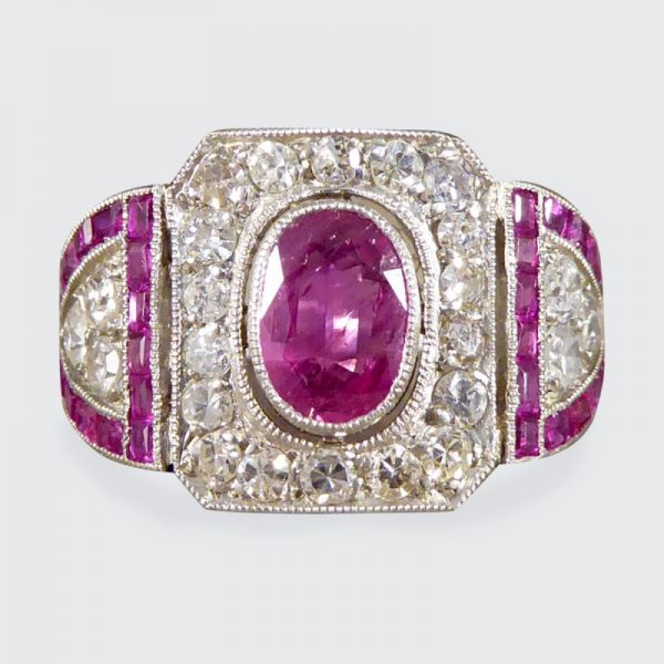 Antique Art Deco Ruby and Diamond Ring in Platinum