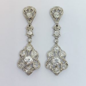 Antique Edwardian 3ct Old Cut Diamond Drop Earrings