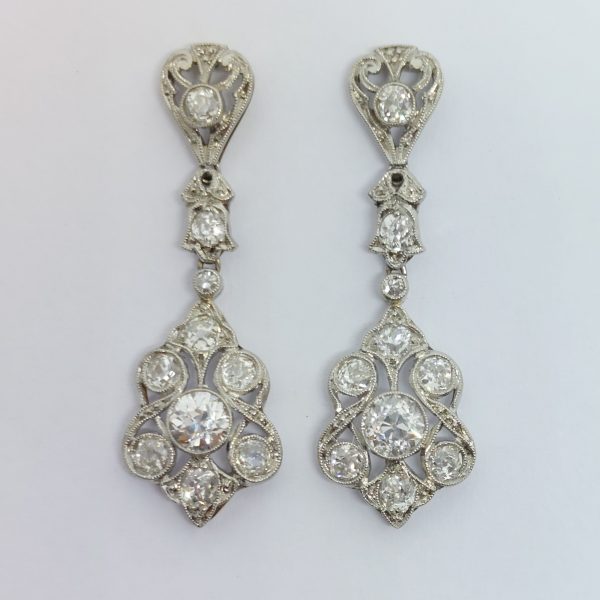 Antique Edwardian 3ct Old Cut Diamond Drop Earrings
