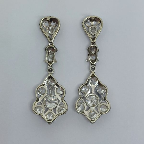Antique Edwardian 3ct Old Cut Diamond Drop Earrings
