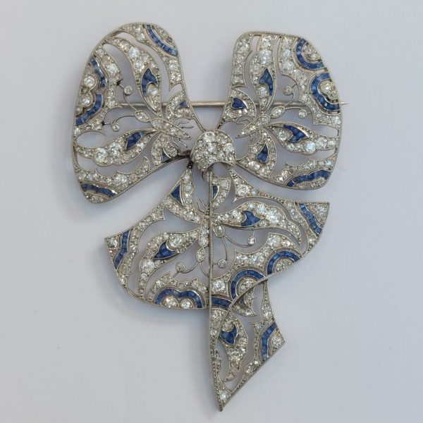Antique Edwardian Diamond Sapphire Butterfly Bow Brooch