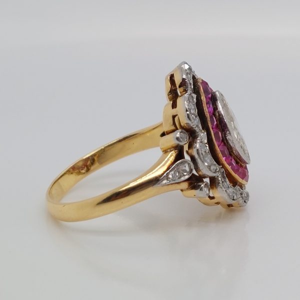 Antique Edwardian Old Marquise Cut Diamond and Ruby Ring JD2