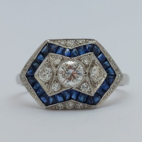 Art Deco Style 0.60ct Diamond And Sapphire Ring