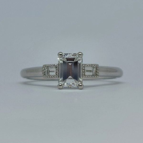 Art Deco Style 0.71ct Emerald Cut Diamond Ring