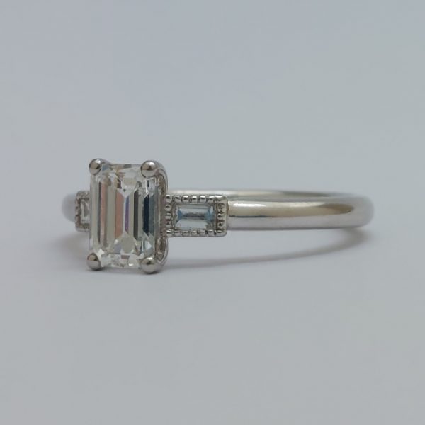 Art Deco Style 0.71ct Emerald Cut Diamond Ring