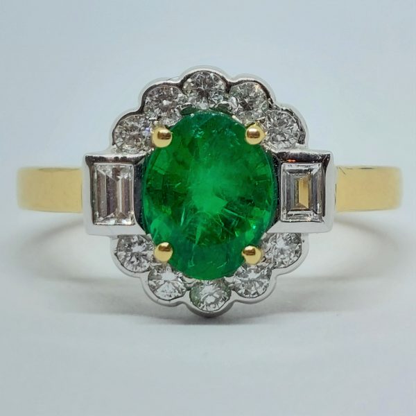 Art Deco Style 1.20ct Emerald and Diamond Cluster Ring