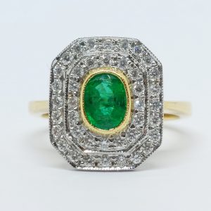 Art Deco Style Emerald and Diamond Cluster Ring