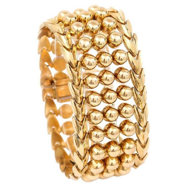 Heavy Vintage Italian 18ct Gold Broad Beaded Cuff Bracelet