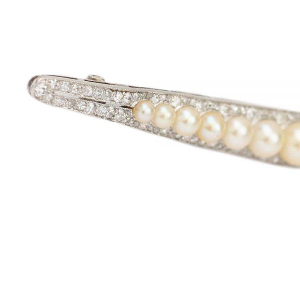 Vintage Art Deco Platinum 1.30ct Diamond and Pearl Bar Brooch circa 1930