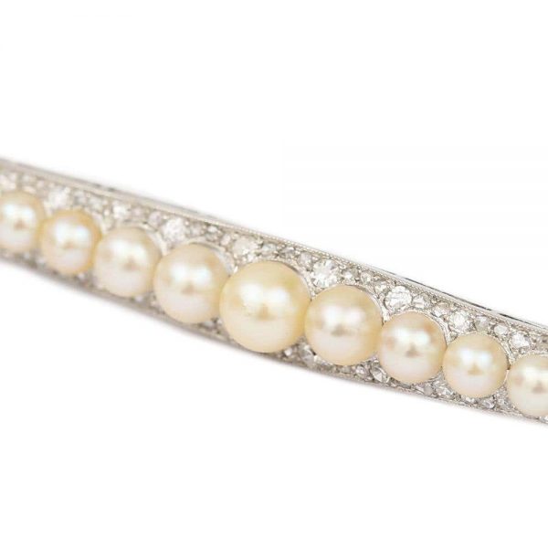 Vintage Art Deco Platinum 1.30ct Diamond and Pearl Bar Brooch circa 1930