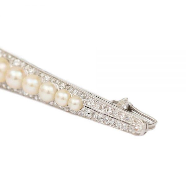 Vintage Art Deco Platinum 1.30ct Diamond and Pearl Bar Brooch circa 1930