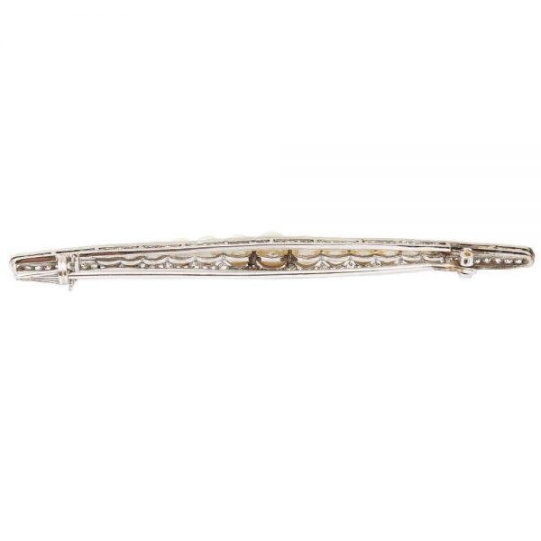 Vintage Art Deco Platinum 1.30ct Diamond and Pearl Bar Brooch circa 1930