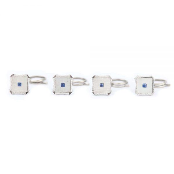 Vintage White Gold Sapphire and Mother of Pearl Men’s Dress Stud Set, circa 1956