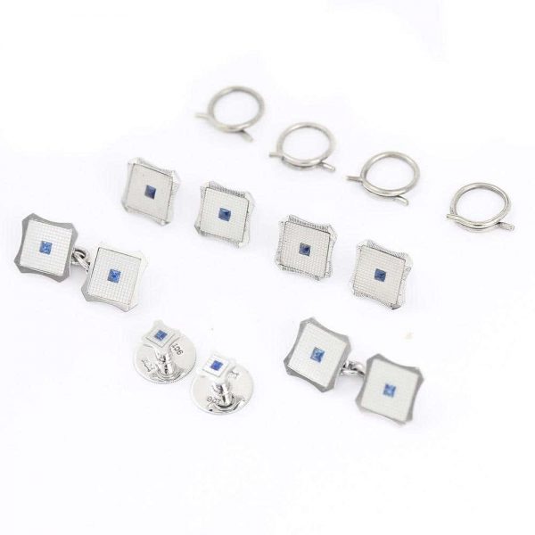 Vintage White Gold Sapphire and Mother of Pearl Men’s Dress Stud Set, circa 1956