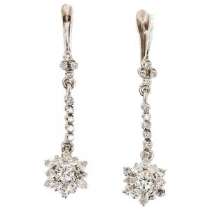 Vintage 18ct White Gold Diamond Drop Daisy Cluster Earrings 0.75 Carat