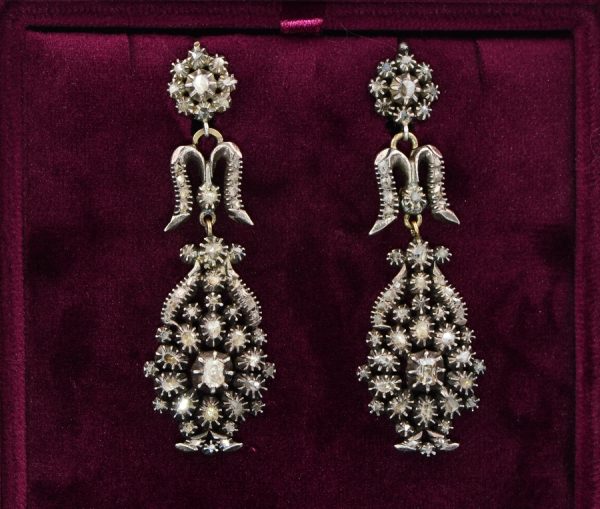 Antique Georgian Rose Cut Diamond Chandelier Giardinetti Earrings