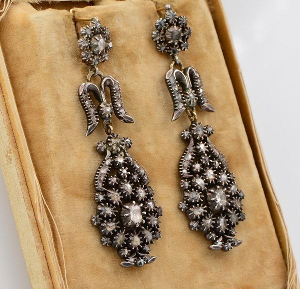 Antique Georgian Rose Cut Diamond Chandelier Giardinetti Earrings