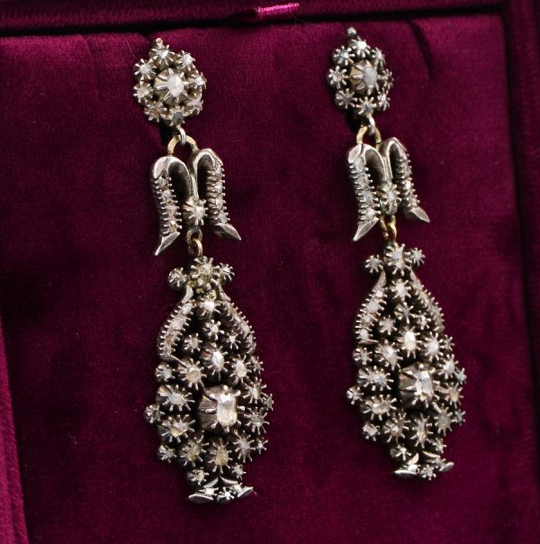 Antique Georgian Rose Cut Diamond Chandelier Giardinetti Earrings