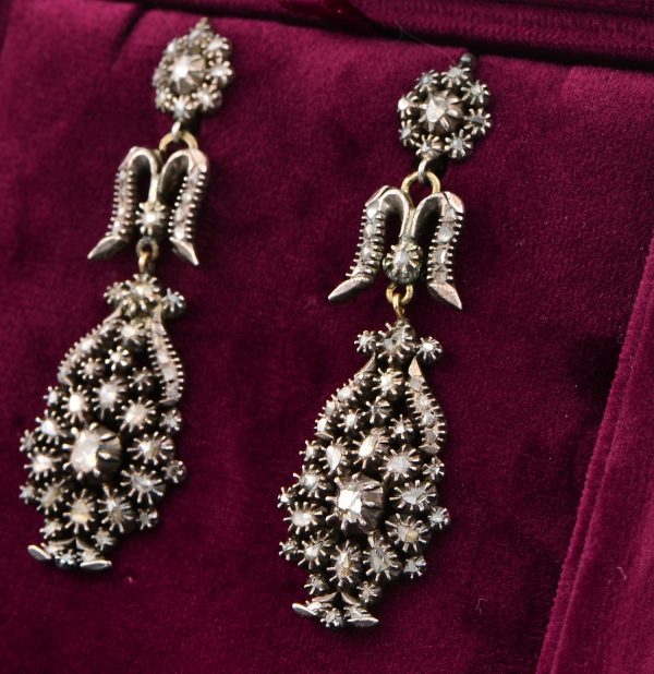 Antique Georgian Rose Cut Diamond Chandelier Giardinetti Earrings