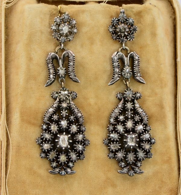 Antique Georgian Rose Cut Diamond Chandelier Giardinetti Earrings