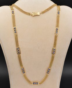 Vintage 8.0ct Natural Sapphire Double Curb 18ct Gold Necklace