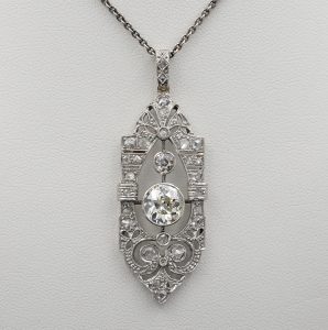 Antique Edwardian 1.45ct Diamond and Platinum Rare Pendant