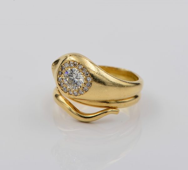 Antique 18ct Gold .70ct Diamond Coiled Snake Ring, Circa 1920