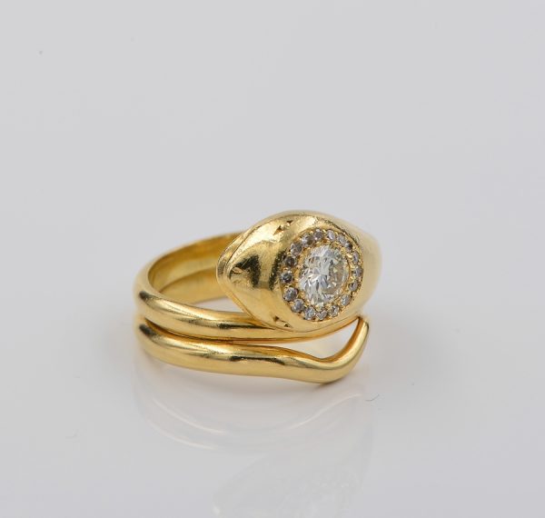 Antique 18ct Gold .70ct Diamond Coiled Snake Ring, Circa 1920