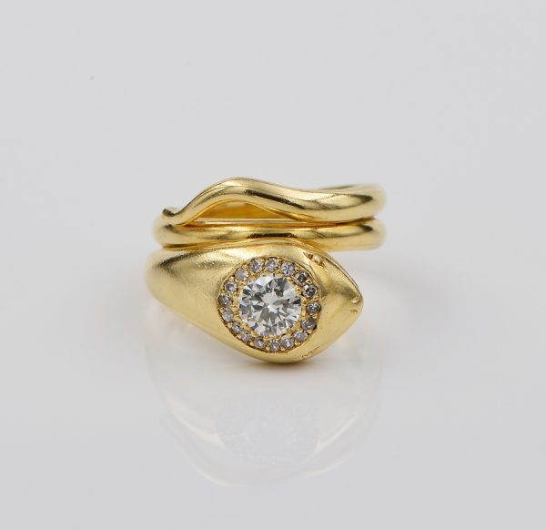 Antique 18ct Gold .70ct Diamond Coiled Snake Ring, Circa 1920