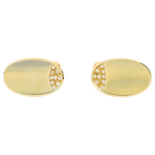 Vintage 18ct Yellow Gold and Diamond Oval Cufflinks, English, circa 1970s, in Box