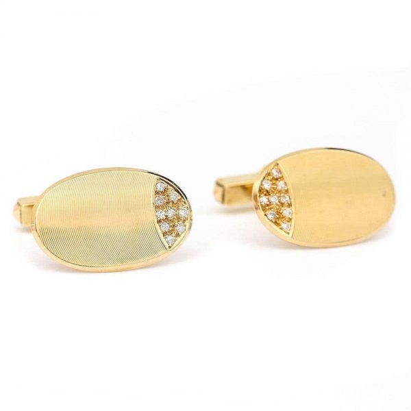 Vintage 18ct Yellow Gold and Diamond Oval Cufflinks, English, circa 1970s, in Box