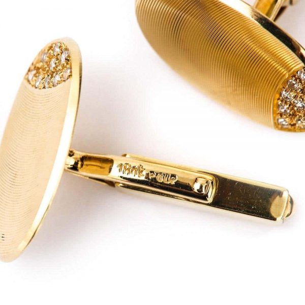 Vintage 18ct Yellow Gold and Diamond Oval Cufflinks, English, circa 1970s, in Box