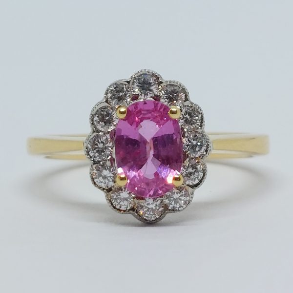 Modern 0.91ct Pink Sapphire and Diamond Ring