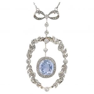 Antique Victorian 5.35ct No Treatment Cushion Cut Ceylon Sapphire and Diamond Pendant