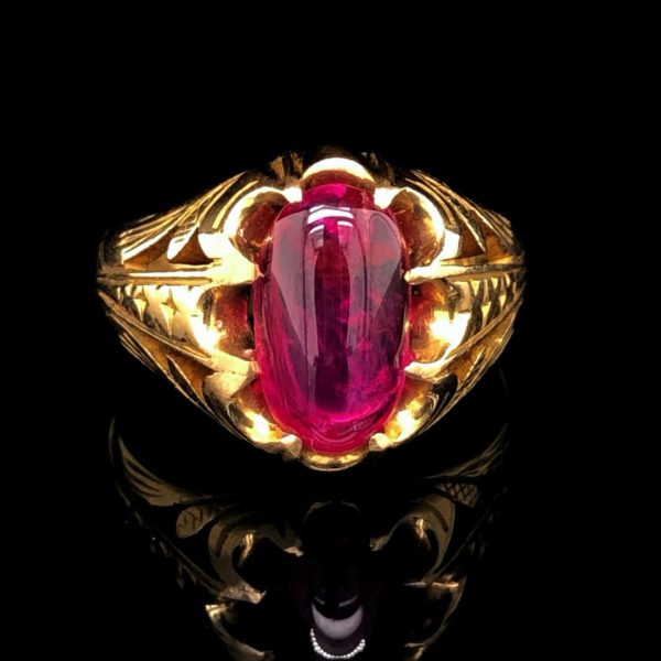 Antique Victorian Natural Burmese Star Ruby Cabochon 22ct Gold Signet Ring