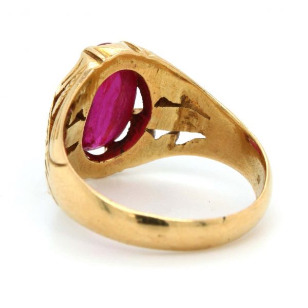 Antique Victorian Natural Burmese Star Ruby Cabochon 22ct Gold Signet Ring