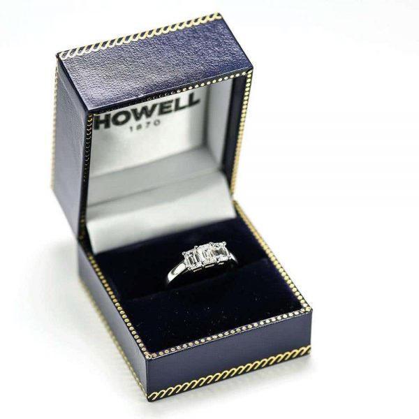 Platinum Three Stone Emerald Cut Diamond 1.25ct Trinity Engagement Ring