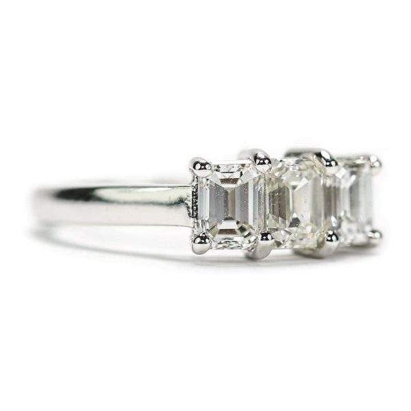 Platinum Three Stone Emerald Cut Diamond 1.25ct Trinity Engagement Ring