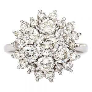 Vintage 18ct White Gold 2.40 Carat Diamond Cluster Engagement Ring