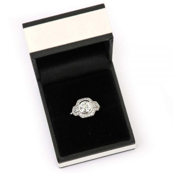 Platinum Round Old Mine Cut Diamond 1.19 Carat Cluster Engagement Ring