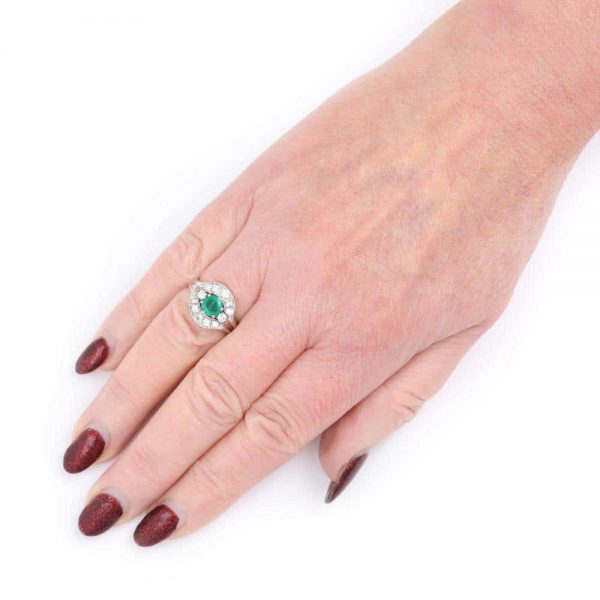 Vintage Emerald and Diamond Cluster Ring 18ct White Gold