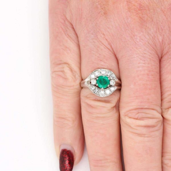 Vintage Emerald and Diamond Cluster Ring 18ct White Gold